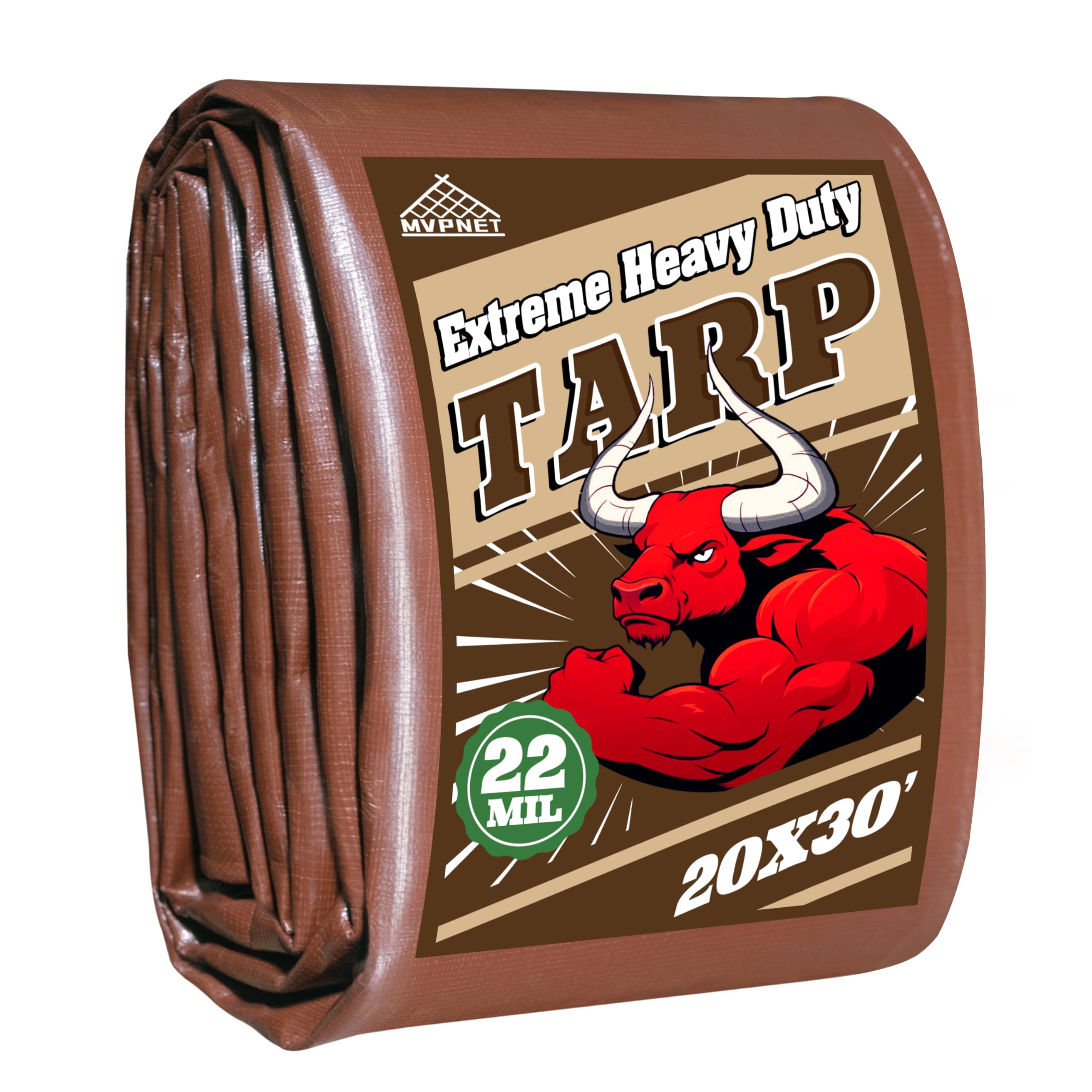Photo 1 of MVPNET 20x30 FT Tarp 22 mil Extreme Heavy Duty Waterproof tarps,Brown&Beige Multipurpose Outdoor Tarpaulin Tear-Proof&UV-Resistant,for Canopy,Camping,Roof,Trailer, Etc