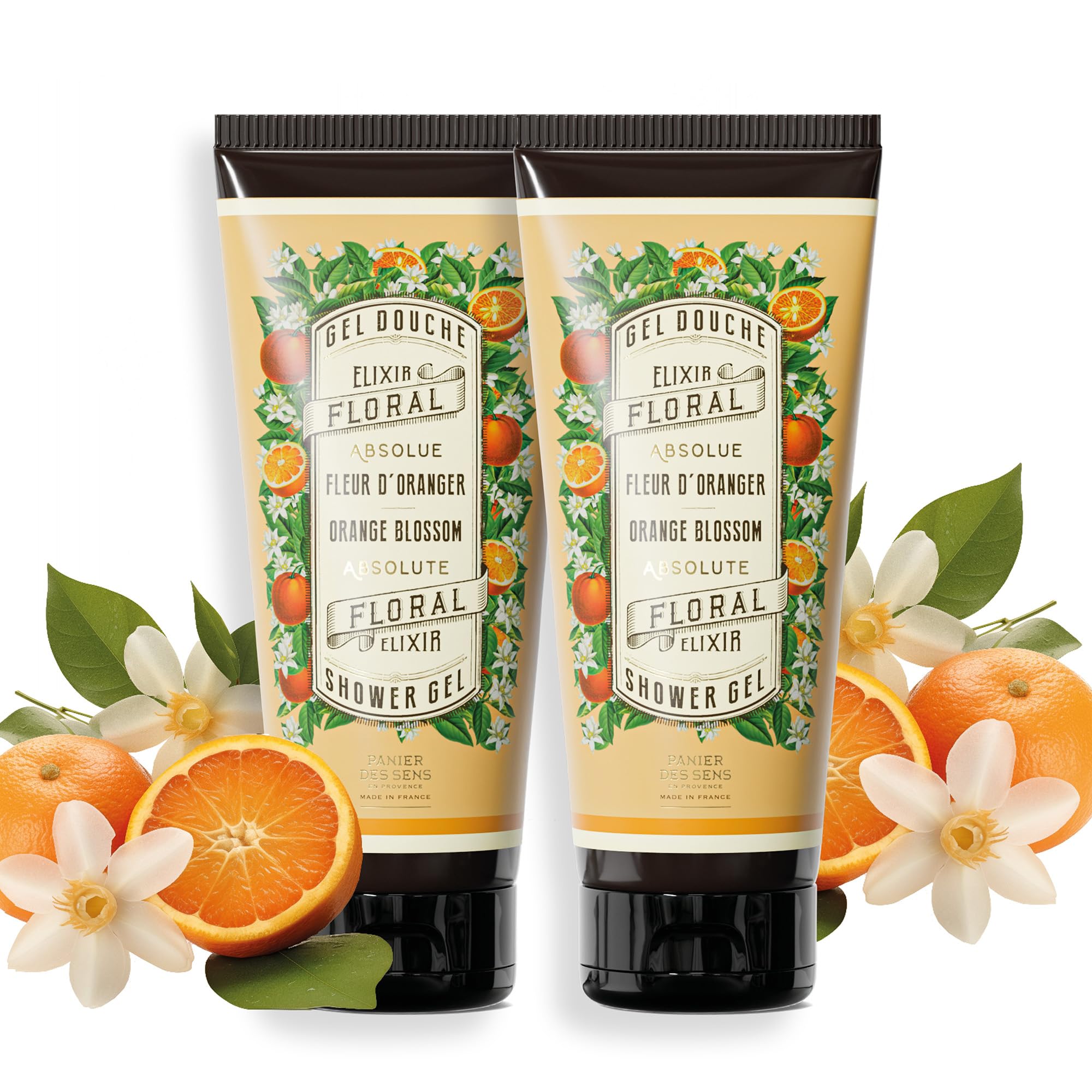 Panier des Sens - Orange Blossom Natural Shower Gel - Moisturizing Shower Gel - with Olive Oil - 95% Natural Ingredients - Made in France - 2x200ml