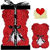 Double Couple Gift for Mom Women-Rose Cute Bear - Rose Adorable Teddy Artificial Bear - Best Gift for Valentines Day, Mothers Day, Anniversary, Birthdays - Clear Gift Box Included! 10 Inches Tall