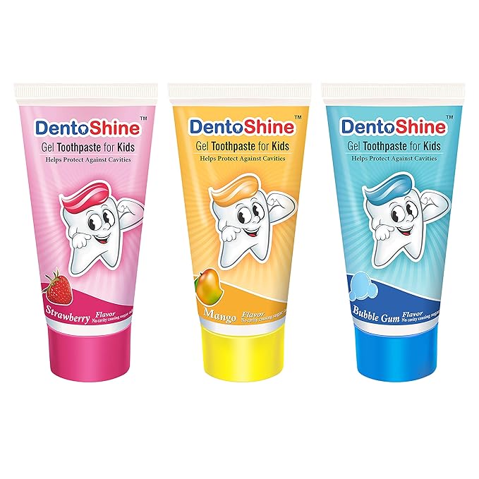 DentoShine Gel Toothpaste for Kids Pack of 3 Flavors (Strawberry