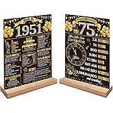 Black Gold 75th Birthday Decorations for Men Women VintageWooden Two-Sided Back in 1951 Birthday Table Sign Poster with Stand Cheers to 75 Years Birthday Anniversary Theme Table Decor Display Holder