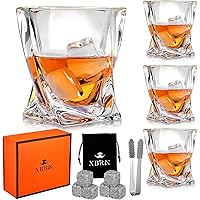 Crystal Whiskey Glasses Set of 4, Rocks Glasses, 6 Granite Chilling Whisky Rocks for Drinking Scotch Bourbon Whisky…