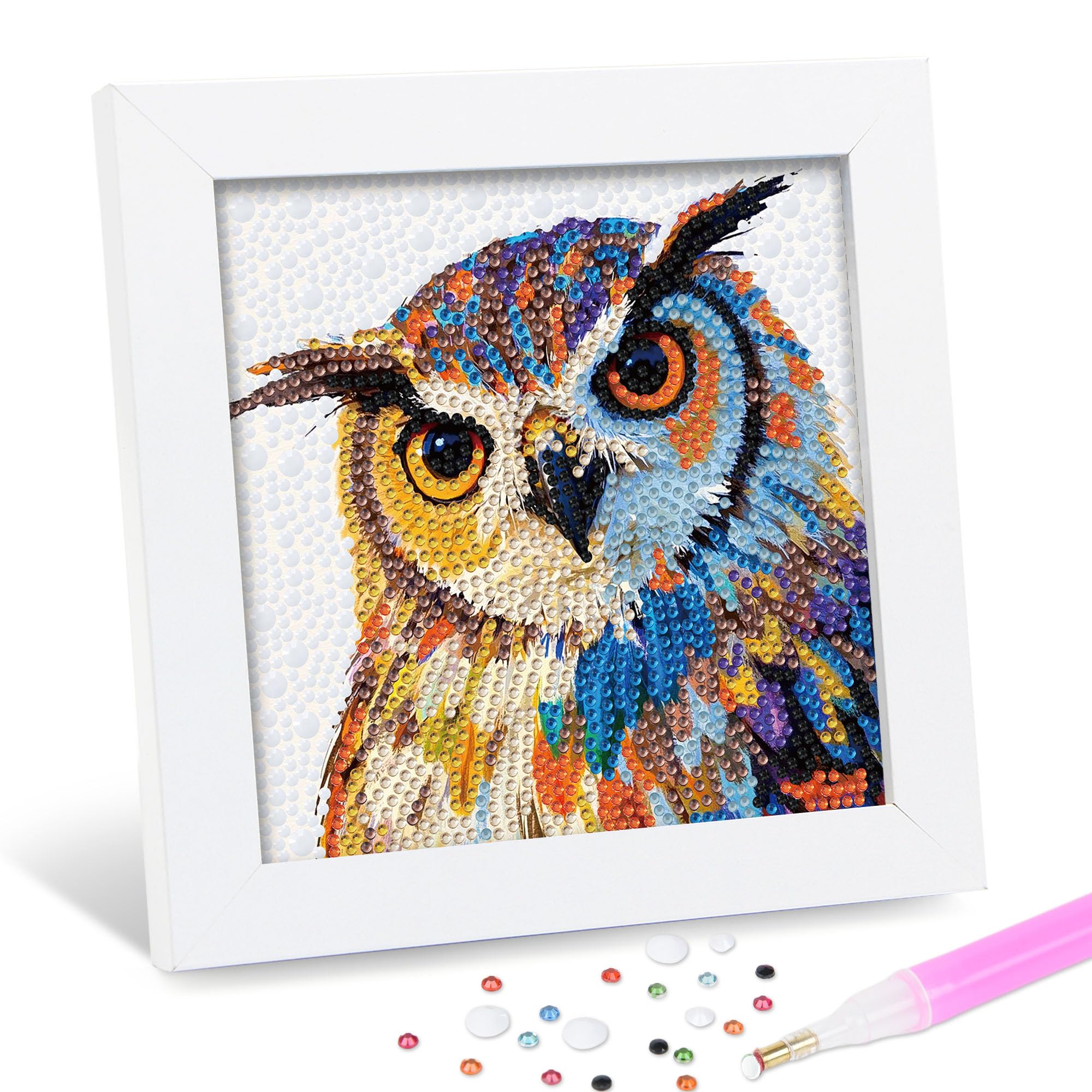 Leixonl Diamond Art Kits for Kids with Framed (7 in) Cartoon Animals DIY Gem Art Painting - Arts & Crafts Gifts for Beginners & Teens (Colorful Owl)
