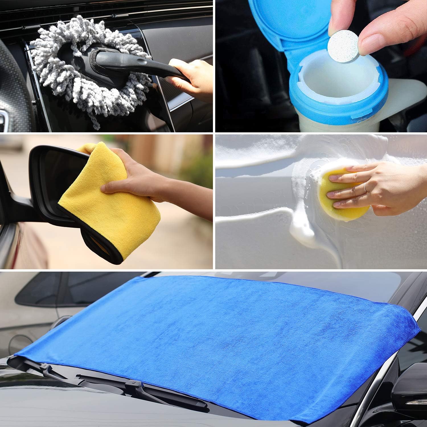 AUTODECO 25Pcs Microfibre Car Wash Cleaning Tools Set Gloves Towels Applicator Pads Sponge Car Care Kit Wheel Brush Car Cleaning Kit with Storage Box Black Grey Yellow Handle: Automotive