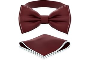 Adam Young Men's Bow Ties with Handkerchief Pre-Tied Style Formal Satin Classic Bowtie for Tuxedo Faux Silk