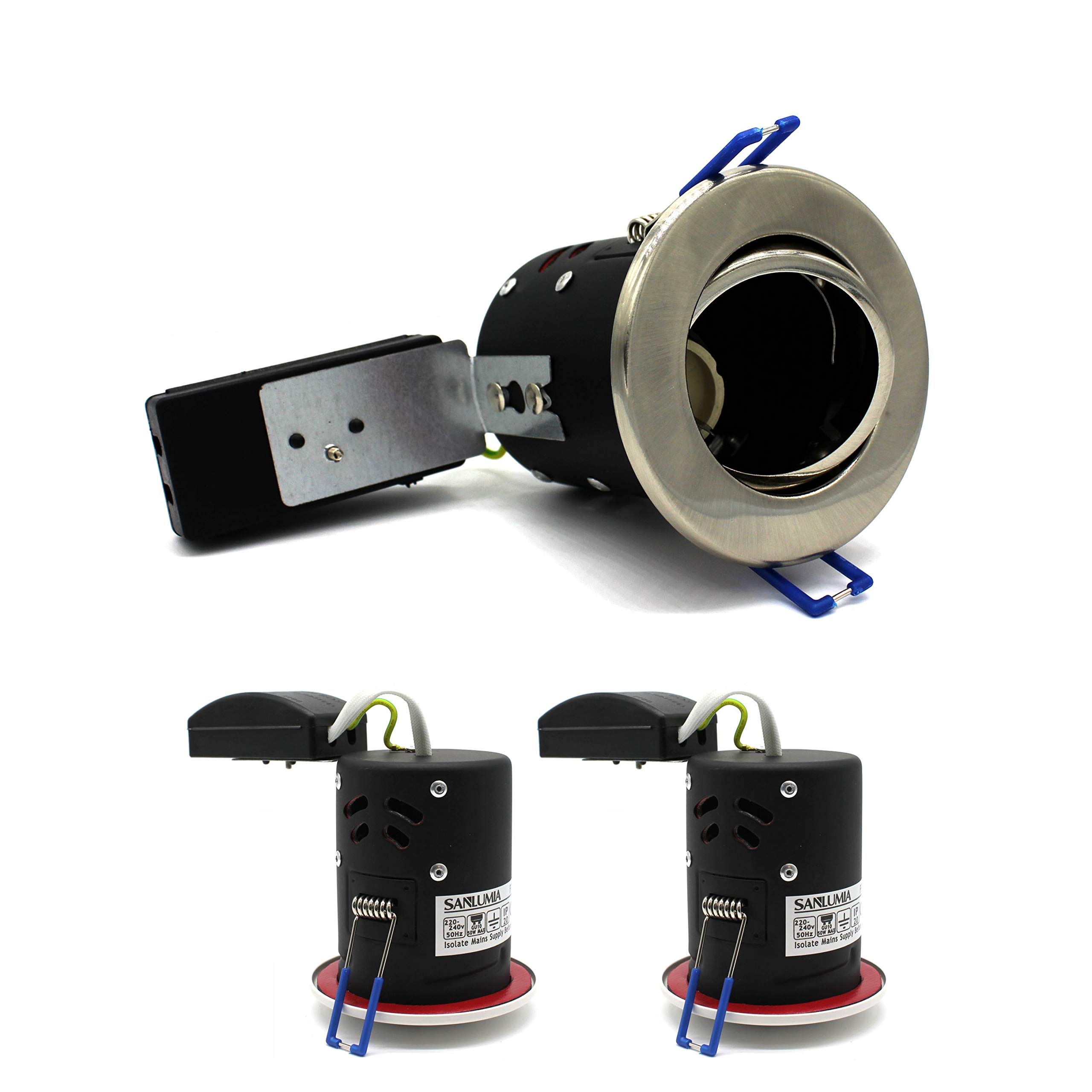 sanlumia 2 X LED Fire Rated Downlight Can GU10 Recessed Ceiling Twist & Lock Interchangeable Tilted Downlight IP20 Satin Nickel