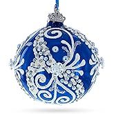 Snow Swirls on Blue Glass Ball Christmas Ornament 3.25 Inches