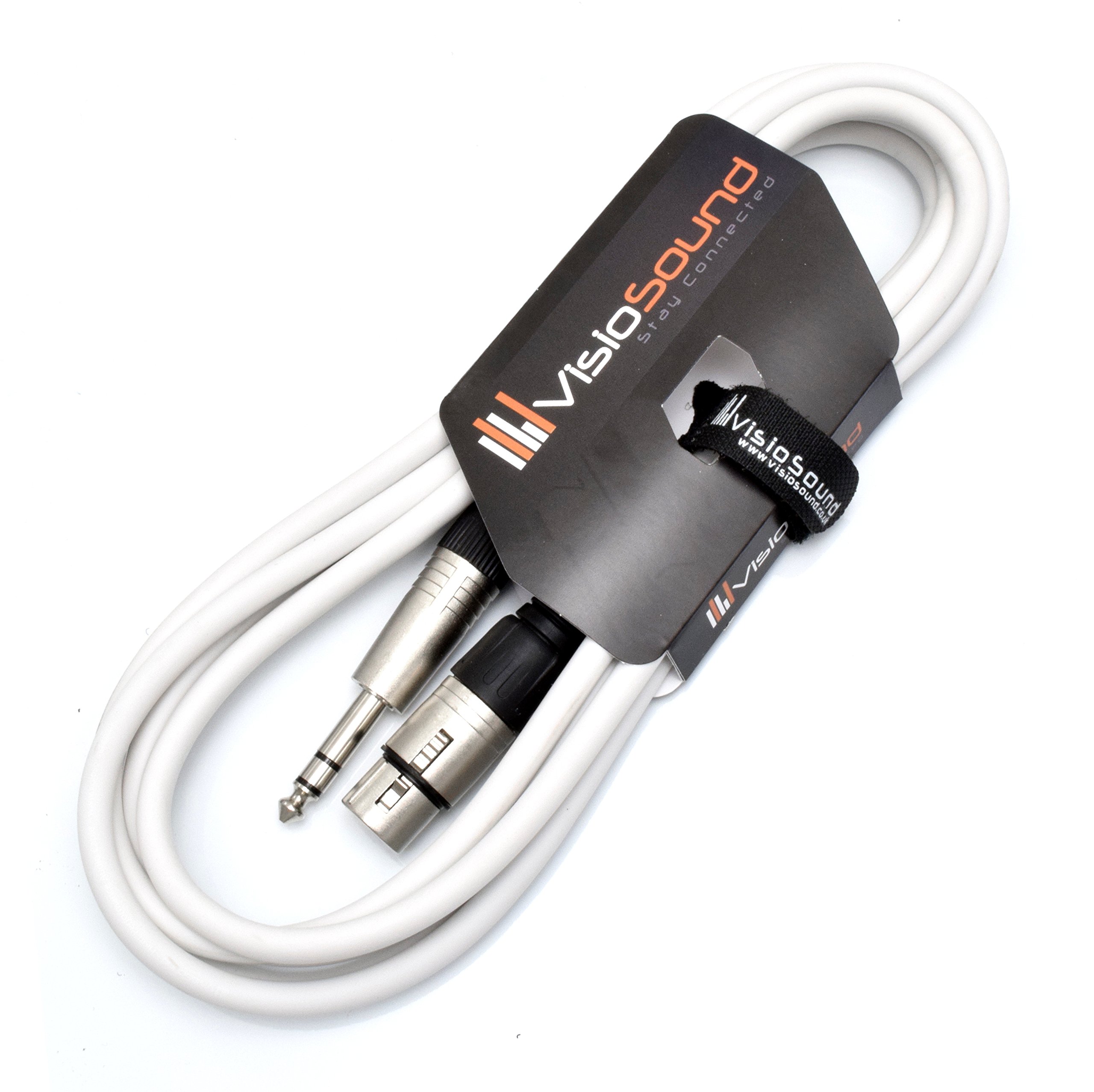 VisioSound Female XLR to 6.35mm Stereo TRS Jack Lead/Balanced Signal/Audio Patch Cable 3m White