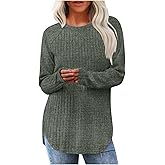 XUNRYAN Long Sleeve Shirts for Women Tunic Tops Loose Fit Dressy Casual Crewneck Pullover Basic Sweaters 2025 Fashion Clothes