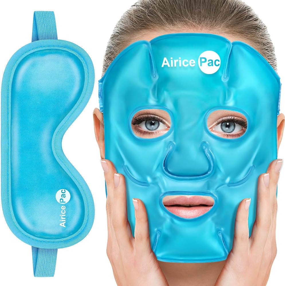 AiricePac Colding Ice Face Mask and Cooling Eye Mask for Puffy Eyes & Migraine Relief, Gel Eye Mask, Cool Face Masks for Dark