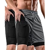 FIONECA 2 in 1 Mens Shorts Casual 2 Pack, Running Gym Shorts for Men 7 Inch, Workout Shorts Men with Pockets &Towel Loop