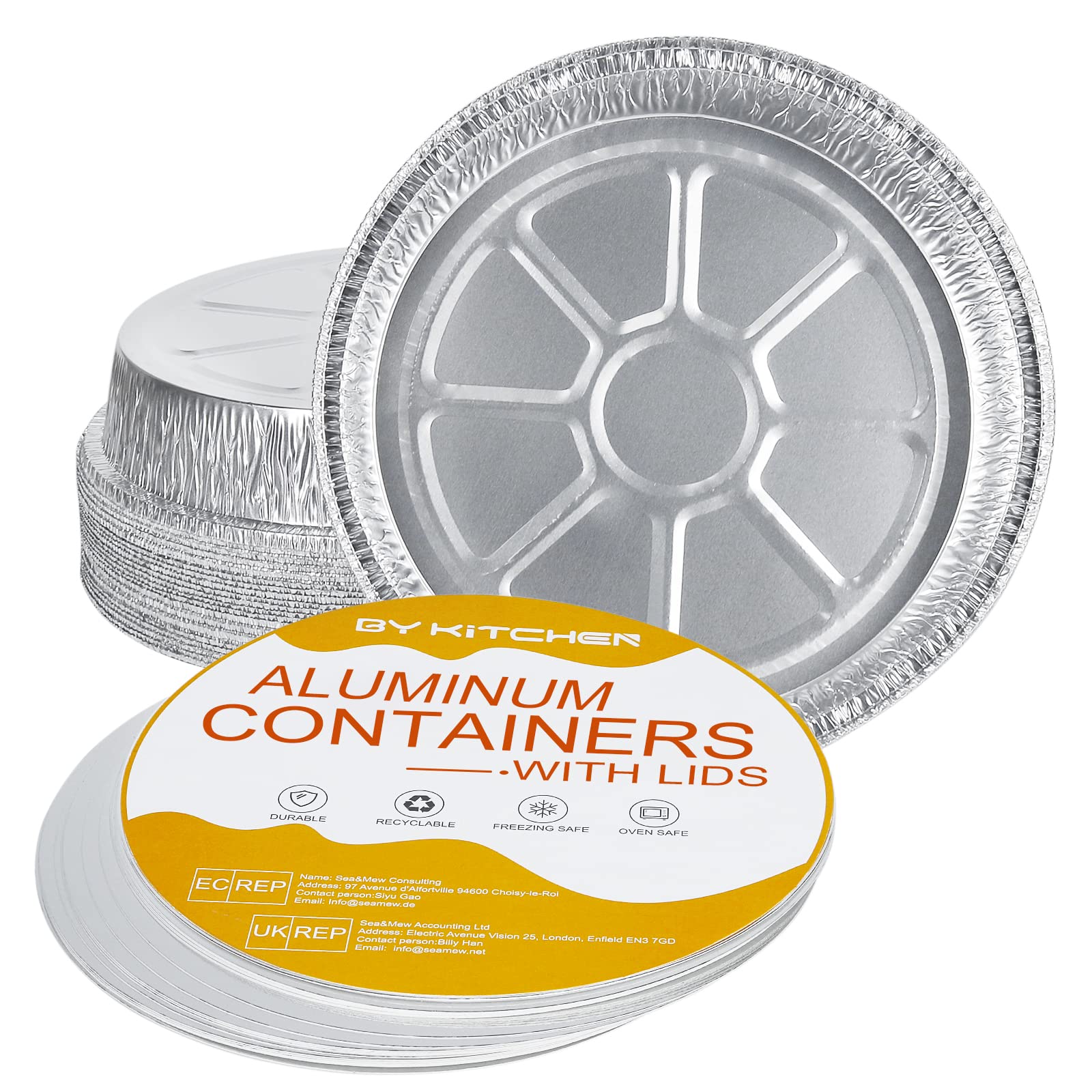 BYKITCHEN Tin Foil Dishes, 9 Inch 20 Pack Sturdy Aluminium Flan Cases with Lids, Disposable Foil Pie Plates, Round Aluminium Trays for Baking Cake and Cooking