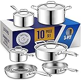 LEGEND COOKWARE 3 Ply Stainless Steel Pots and Pans Set | 10-Piece, Induction, Non-Toxic, Oven Safe | Best 18/8 Full Clad | Premium Kitchen Cooking, Professional Chef Quality | PFOA, PTFE & PFOS Free