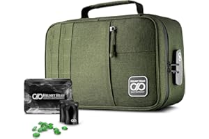 HELMET HEAD Smell Proof Bag with Lock, Water Repellent Large Stash Box for Mason Jars and Containers. Includes 2 Bags and Metal Tray (Herb Green)