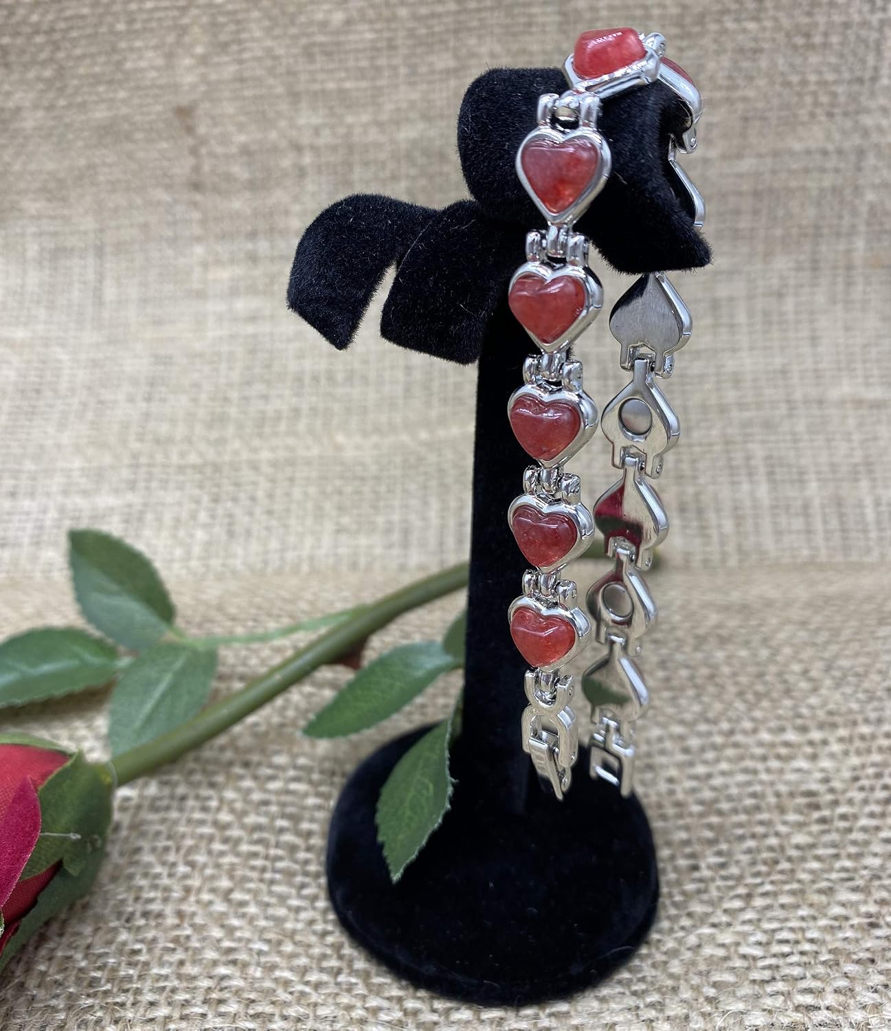 Helena Rose Jewellery Red Agate Heart Bracelet, Silver Tone Romantic Gemstone Magnetic Wristlet for Women - Image 4