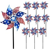 Hausse 10 Pack Reflective Pinwheels Patriotic Decorations, American Flag on Stick Wind Spinner with Stake for Independence Day, Memorial Day July of 4th Party Supplies, Scare Birds Repellent Devices