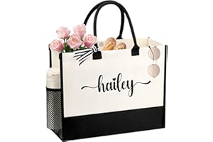 JTENGTOP Personalized Name Tote Bag for Women, Birthday Best Friend Bridesmaid Gifts for Women Canvas Initial Tote Bags