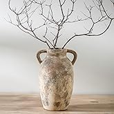 Lyeec Ceramic Rustic Vase, 9.6 Inch Terracotta Rustic Vase with 2 Handles, Decorative Pottery Flower Vase for Home Decor, Living Room, Shelf Decor, Wedding, Table Decoration