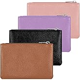 2 Pack Coin Purse, Portable PU Leather Coin Purse with Zipper Small Coin Purses Mini Change Purse for Women Credit Card Folded Bills ID Key Headset Lipstick (Black&Brown&Pink&Purple)