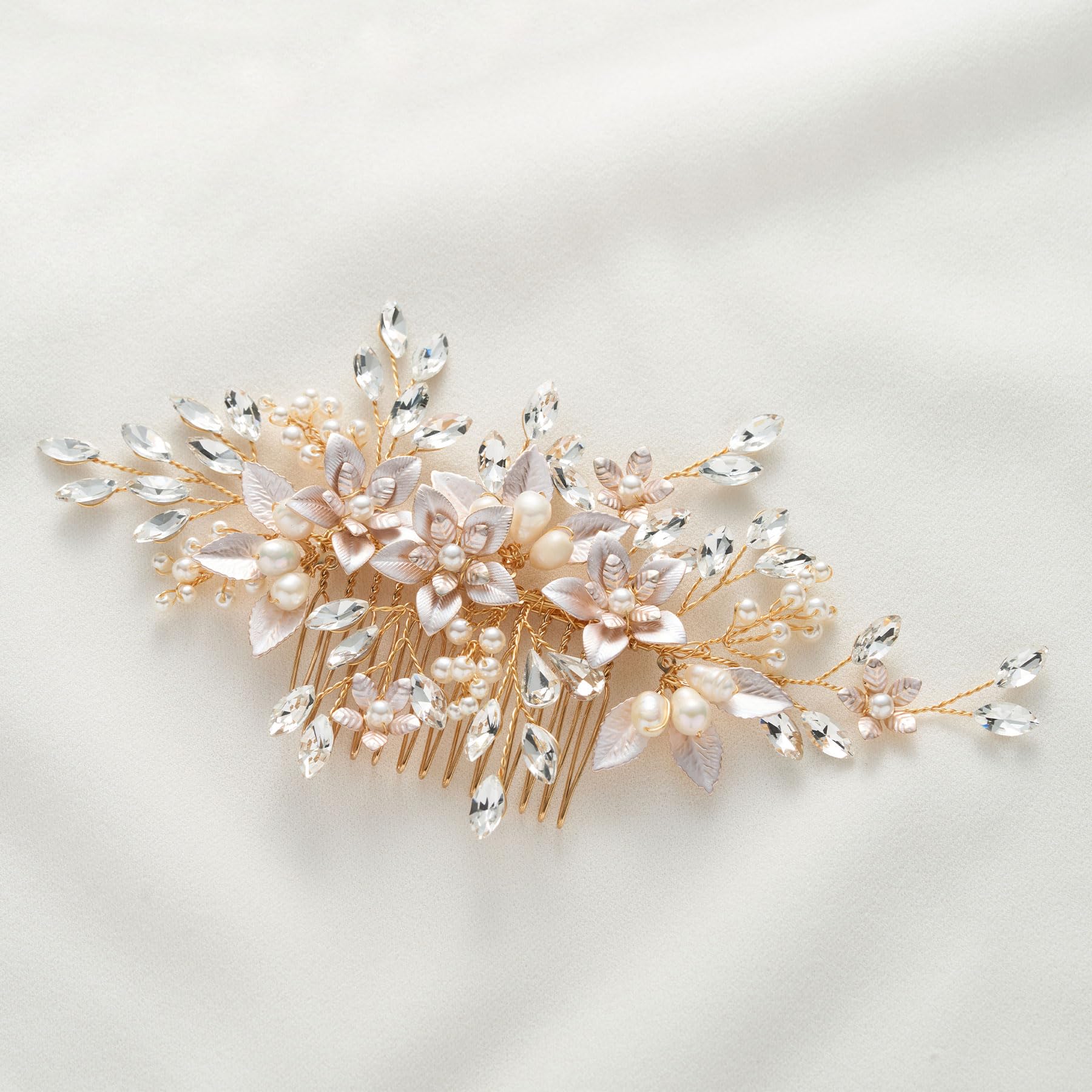Photo 1 of SWEETV Handmade Wedding Hair Comb,Pearl Flower Bridal Hair Clip Hair Accessories for Women Wedding