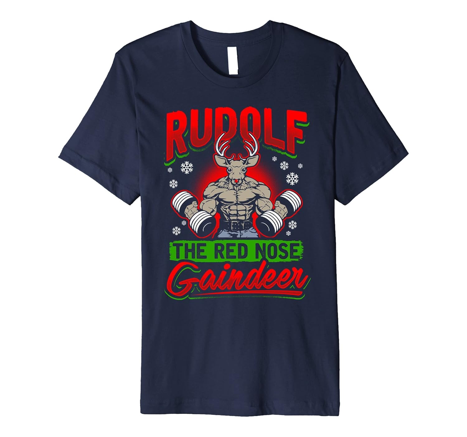 Rudolf The Red Nose Gaindeer Weightlifting Xmas Shirt-ANZ