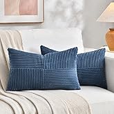Fancy Homi 2 Packs Dusty Blue Lumbar Decorative Throw Pillow Covers 12x20 Inch for Couch Bed Sofa, Rustic Farmhouse Boho Home Decor, Soft Striped Corduroy Rectangle Accent Cushion Case 30x50 cm