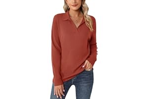 Romanstii Women's Knitted Collared Sweaters Long Sleeve V-Neck Polo Shirts Winter Pullover Tops