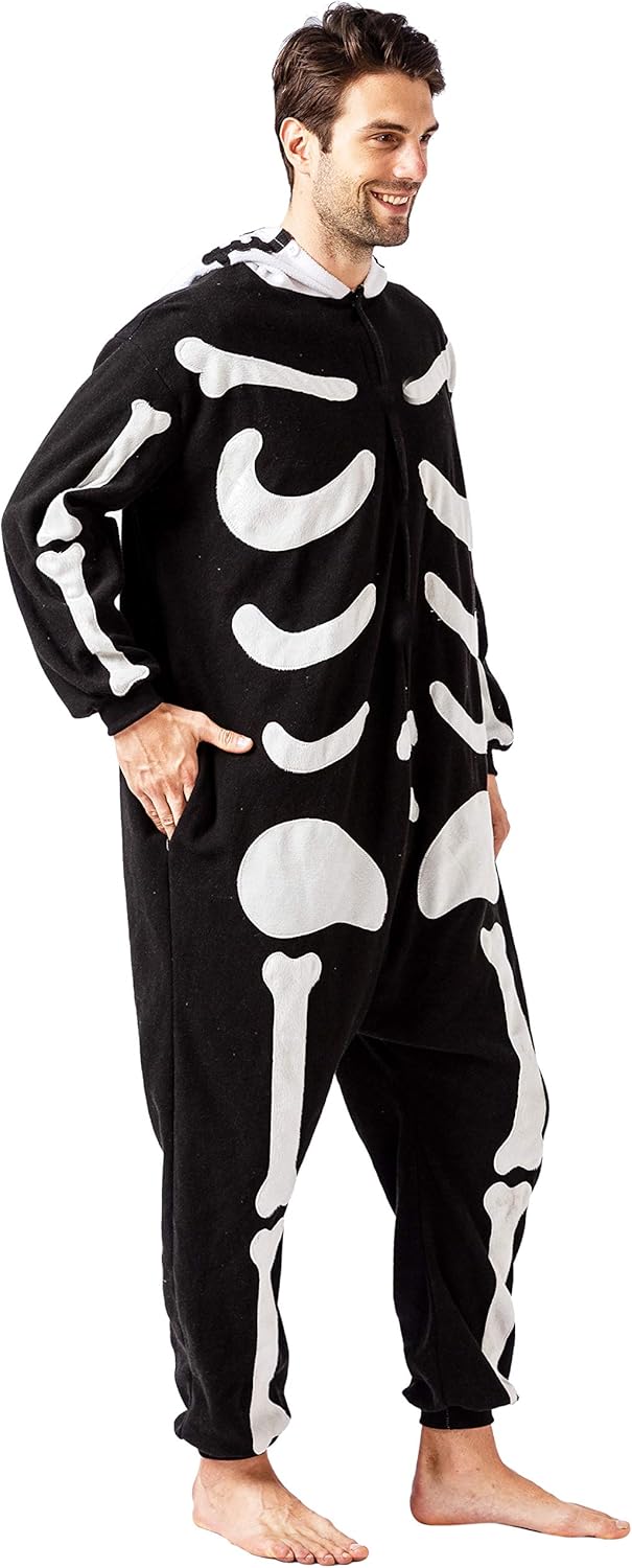Spooktacular Creations Unisex Adult Pajama Plush Onesie One Piece Skeleton Costume: Clothing