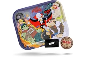 RAW Monster Metal Rolling Tray | Size - Large | Monster Design Art Depiction on Metallic Sleek Touch Smooth with Rounded Edges
