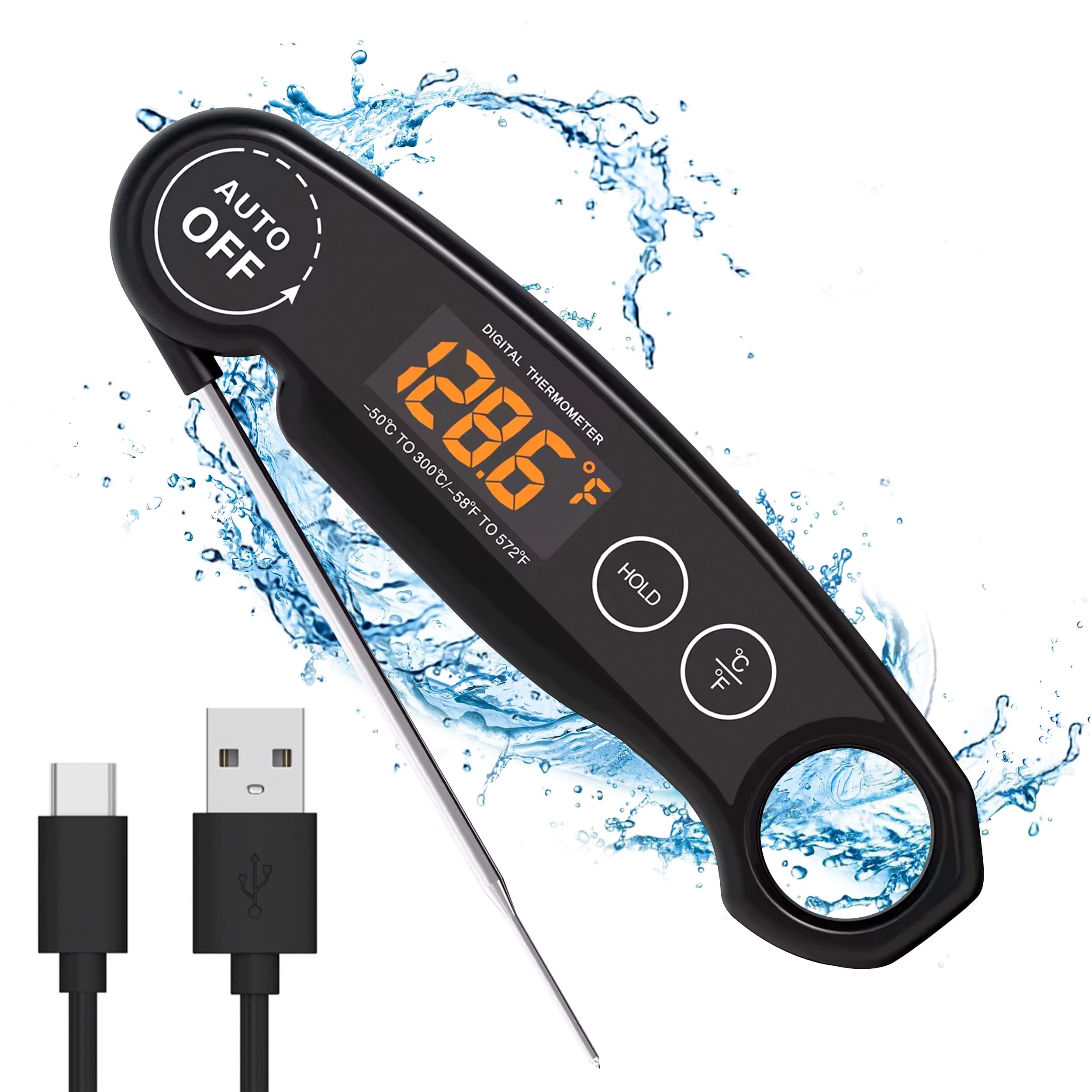 Photo 1 of 1 Second Instant Read Food Thermometer Rechargeable Meat Thermometer Digital Kitchen Thermometer for Cooking, Grill Thermometer, BBQ Thermometer Waterproof