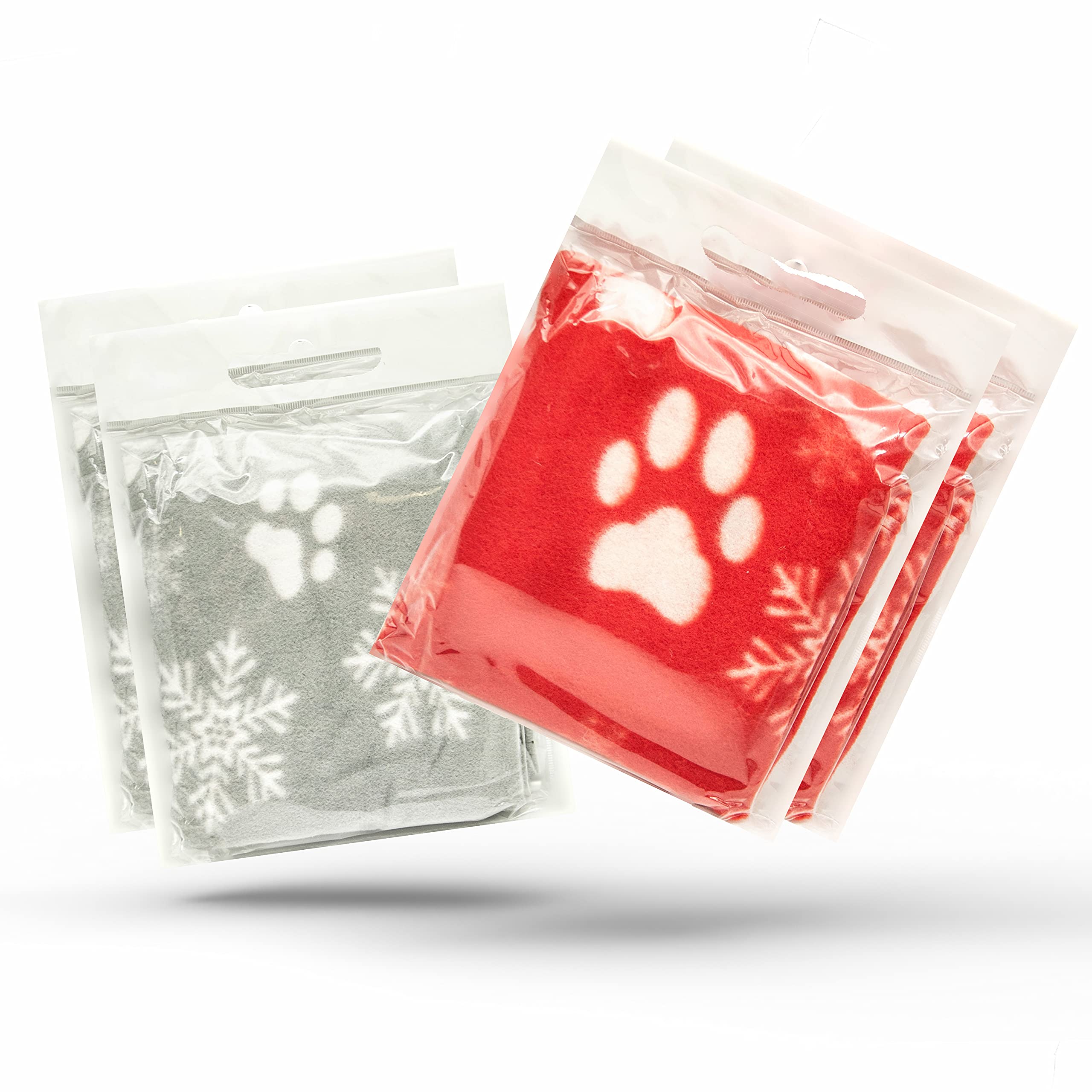 Petopedia 4x Soft Warm – Christmas Dog Blankets with Snowflake & Paw Prints – Washable Pet Blanket for Cats & Dogs – Puppy, Kitten Bed Throws, Travel (70cm X 73cm, RED and GREY (Pack of 4))