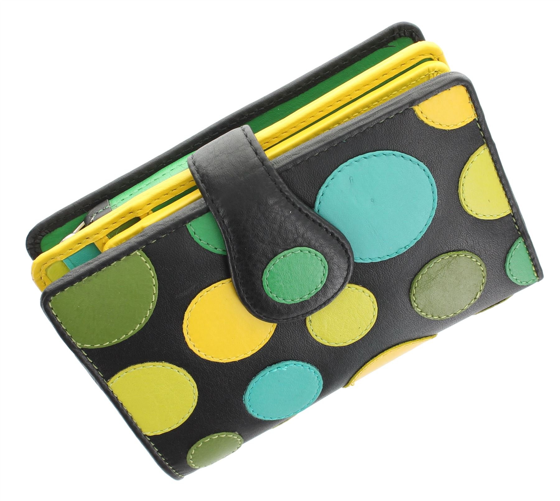VISCONTI Polka Collection Saturn Ladies Leather Purse with Tab Closure RFID Blocking P1 Lily Pad