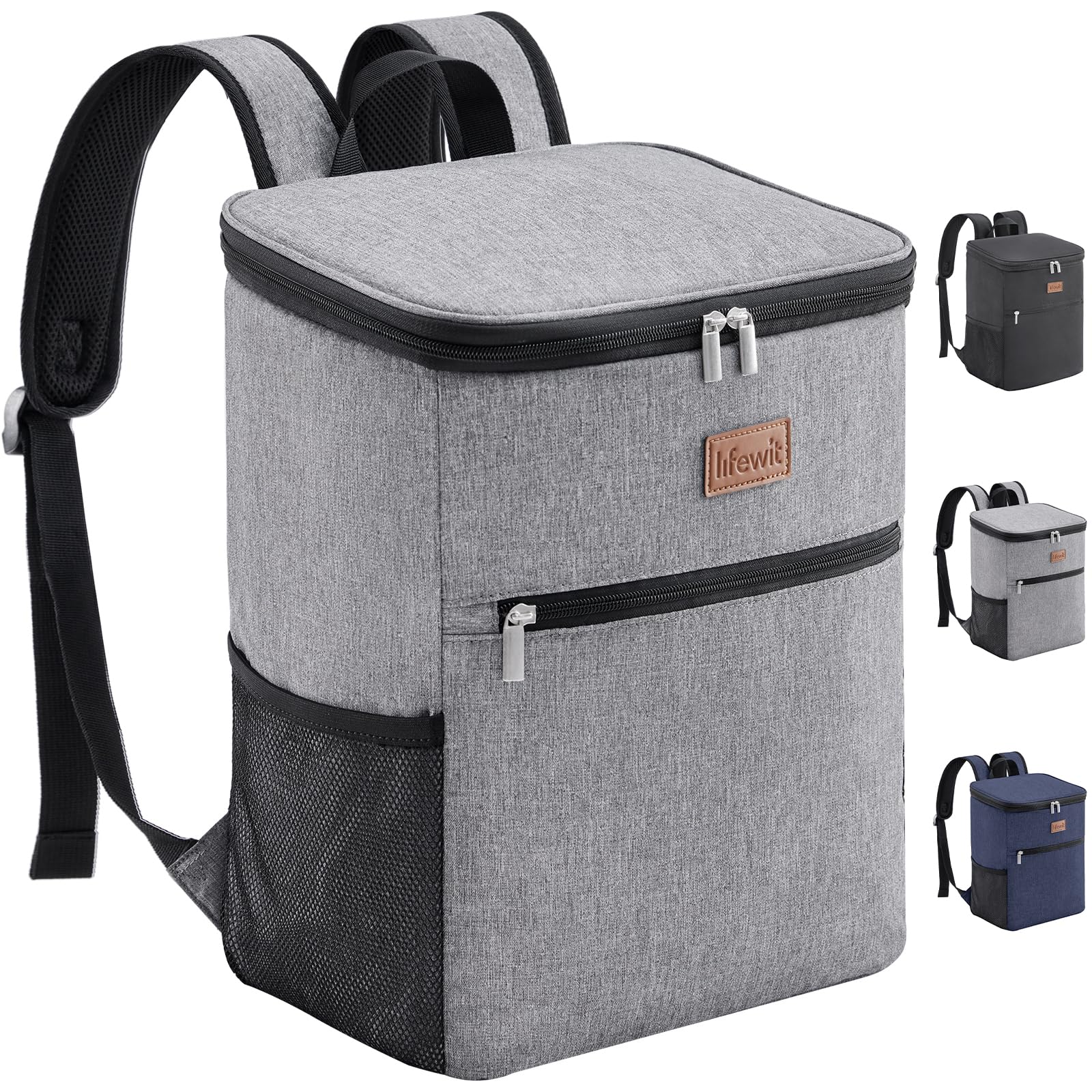 Lifewit 21L 30-Can Soft Cooler Backpack Bag with Hard Liner, Large Insulated Picnic Lunch Box Soft-Sided for Camping/BBQ/Family Outdoor Activities, Grey