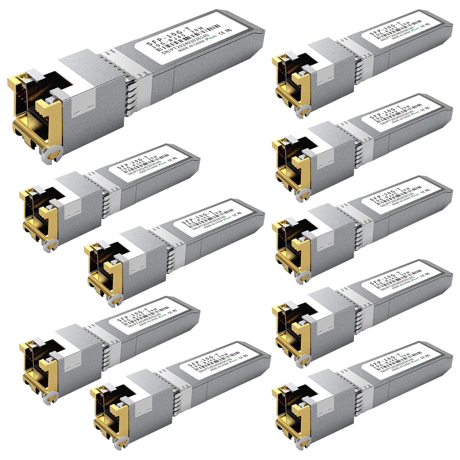 Photo 1 of 10PCS 10GBASE-T SFP+ RJ45 Copper Transceiver Module, Multi-Rate 1.25G/2.5G/5G/10G up to 30m - Compatible with TP-Link, Cisco SFP-10G-T-S, Ubiquiti UF-RJ45-10G, Netgear, Broadcom, Mikrotik and More
