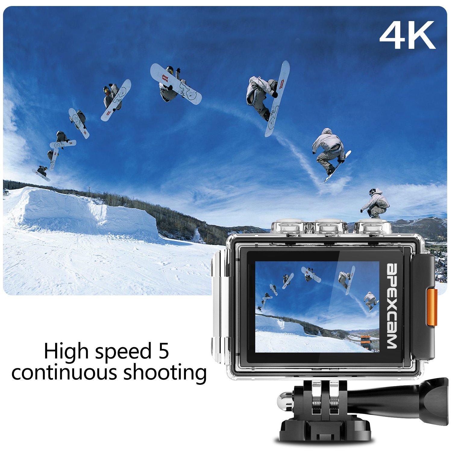 Apexcam 4K 20MP WiFi Action Camera EIS Ultra HD Sports Camera