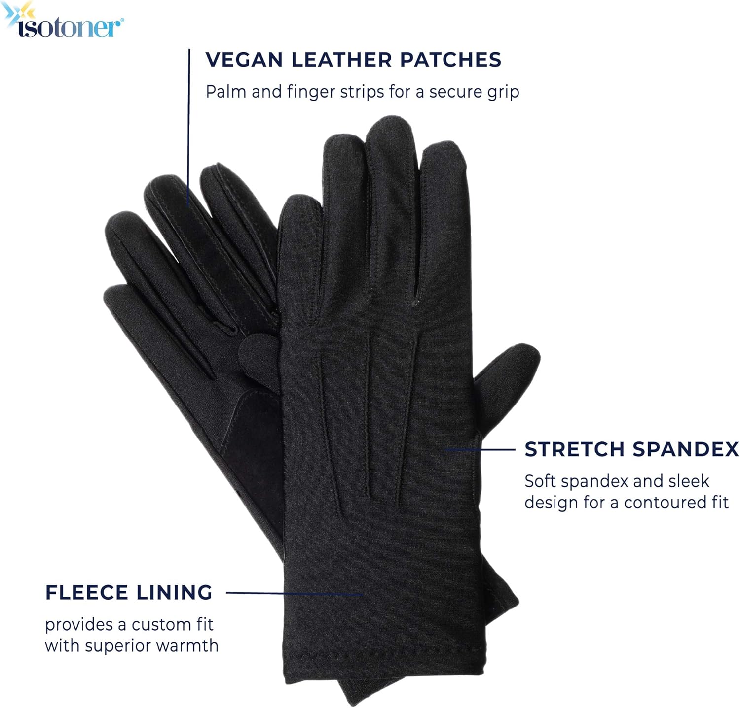isotoner womens Stretch Classics Fleece Lined Winter Gloves, Black, One Size US at  Women’s Clothing store