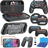 Switch 2 Controller Accessories 17-in-1 Kit Bundle for Nintendo Switch 2 | Carrying Case, Wireless Controller, Steering Wheels, Grips for JoyCon, Protective Cover for Switch 2 Console with Ergo Grips