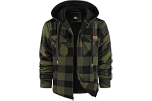 V VALANCH Men's Flannel Shirt Jacket with Hood Fleece Lined Plaid Jacket Zip Up Winter Warm Coat