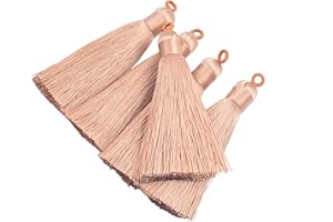 KONMAY 10pcs 3.4''(8.5cm) Khaki Handmade Imitation Silk Tassels with Hanging Loop for Jewelry Making