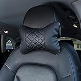 Synterior Set of 2 Quilted Faux Leather Car Headrest Pillow, Black Case/Black Threading, Ergonomic Neck Support for Comfortable Driving