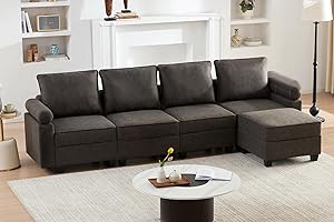Tbfit Modular Sectional Sleeper Sofa, Convertible Oversized L Shaped Couch with Reversible Chaises, Sofa Bed with Adjustable Arm & Storage Ottoman for Living Room, Dark Grey