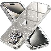 Choiche Compatible for iPhone 15 Pro Case Women Phone Case, Cute Bling Sparkly, Military Grade Drop Protection, 3 Diamond Camera Lens Covers, 2 Tempered Glass Protectors, 6.1 inch (Glitter Clear)