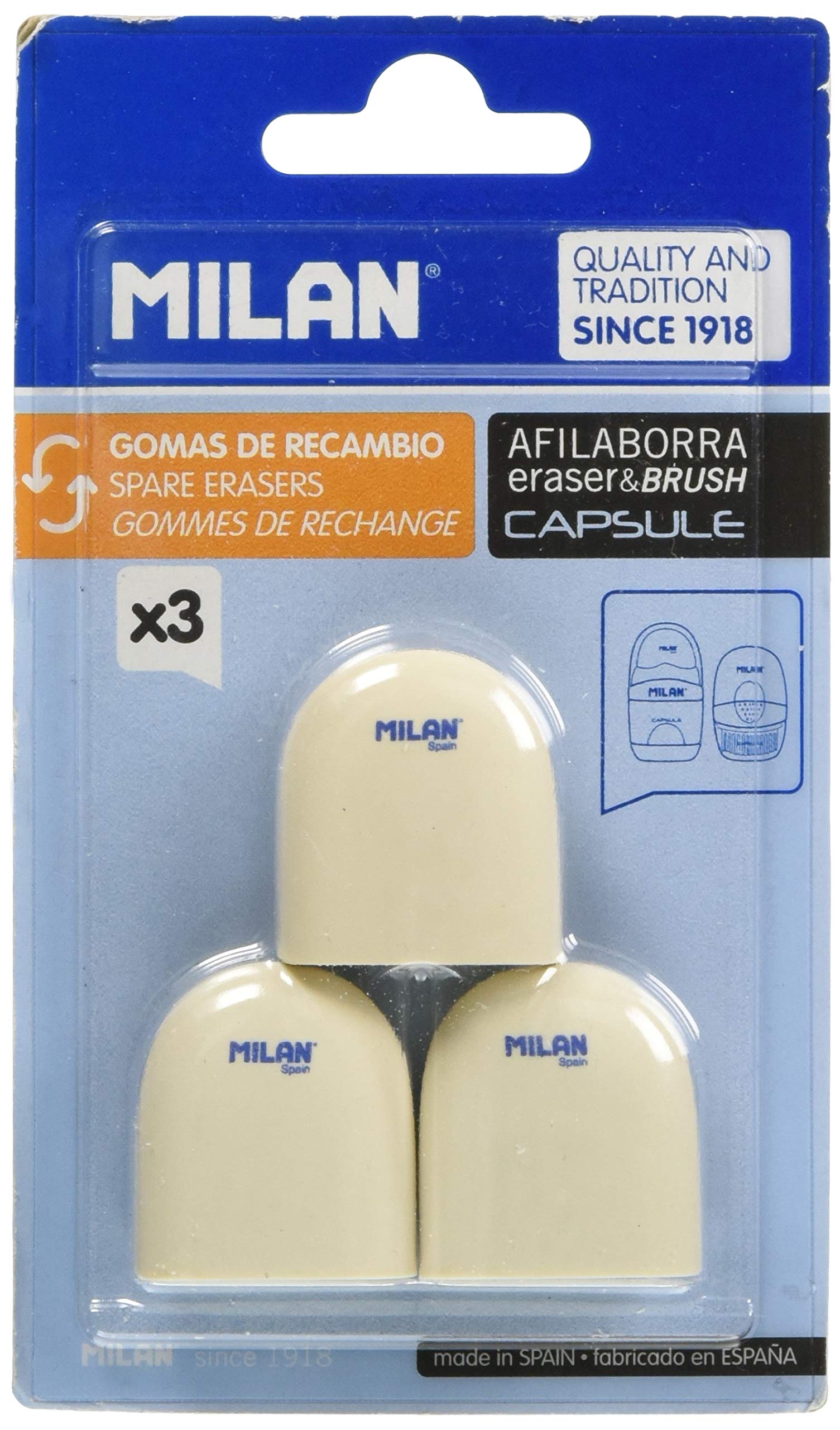 Milan Blister 3 gomas de recambio para afilaborra Capsule