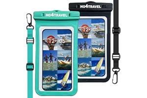 mo4travel Waterproof Phone Pouch - Waterproof Phone Case with Lanyard Compatible with iPhones (15 Pro Max/14/13/12/11), Samsung Galaxy S23 Ultra/S22/S21 for Beach Essentials - Black & Teal [Pack of 2]