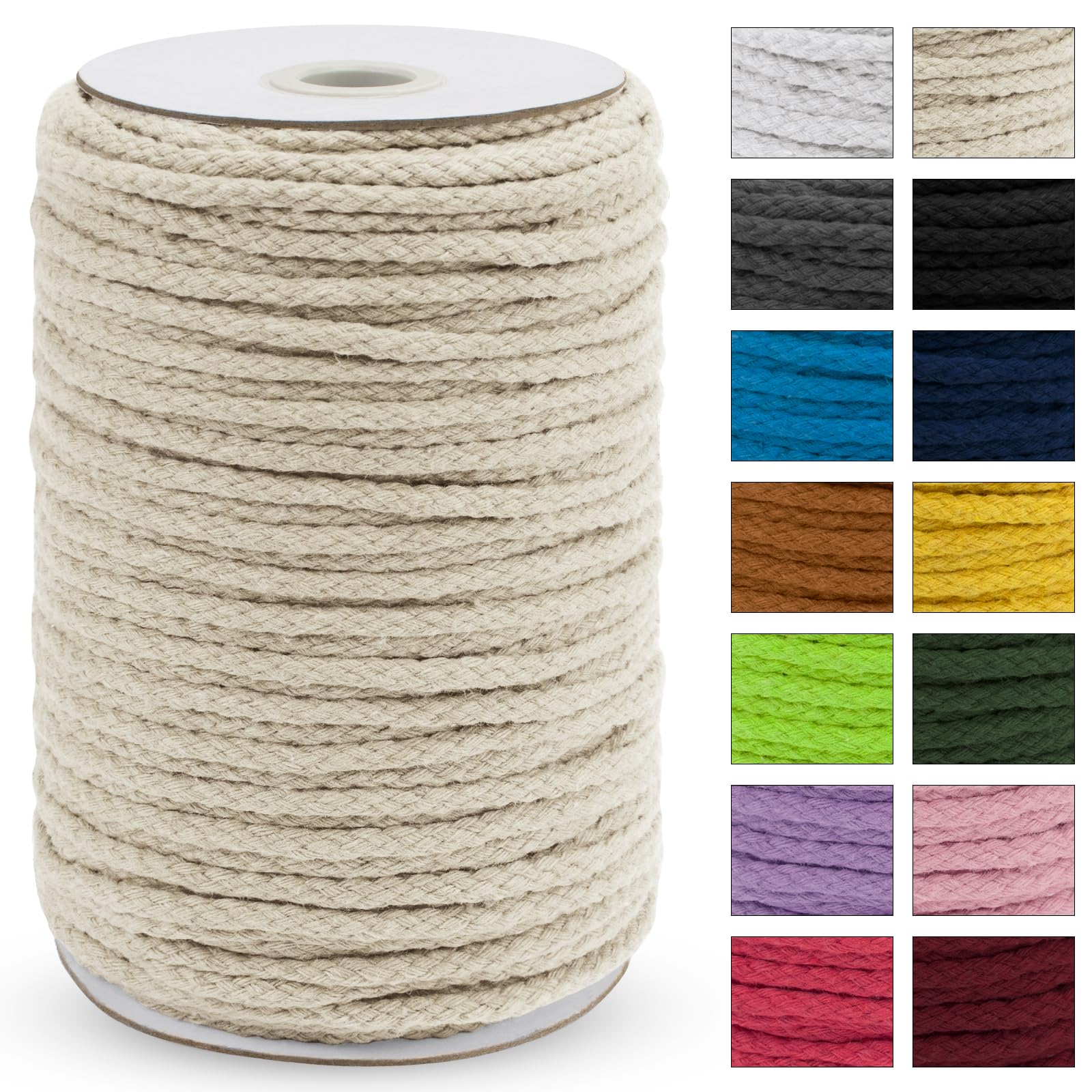 Uiopa Macrame Cord 5mm x 90m, Thick Macrame Rope 8-Strand Braided Cotton Rope, Natural Cotton Drawstring Cord for Plant Hangers, Wall Hanging, Dream Catcher, Garden, DIY Projects