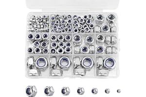 Vmuter 191 Pack M3 M4 M5 M6 M8 M10 M12 Lock Nuts, 304 (A2-70) Stainless Steel Nylon Insert Locknuts,Standard Inch Thread Nylock Nuts