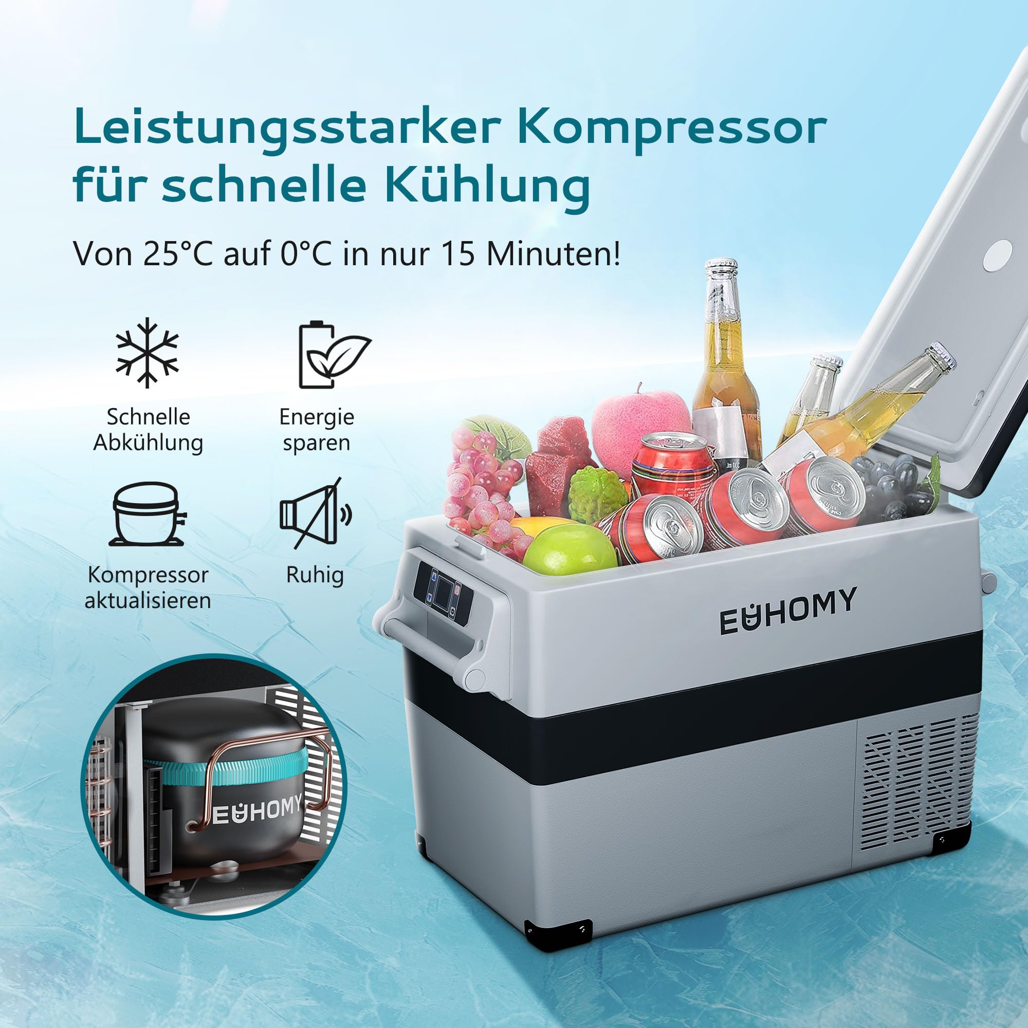 EUHOMY 12V Kompressor Kühlbox 40L, Kühlbox Auto Kompressor mit APP Gesteuert, 12V/240V Kühlschrank -20 ℃ bis 20 ℃, tragbarer Kühlschrank für Camping, Reisen, Lastkraftwagen 4