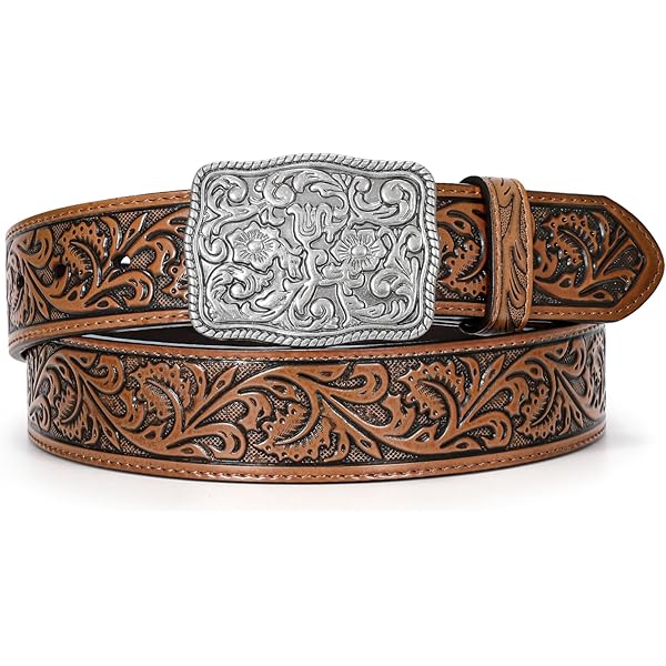 Verdusa Women's Vintage Western Leather Buckle Belt Coffee Brown