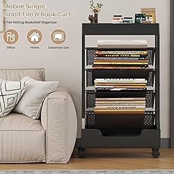 UMDONX Modern Mobile Book Cart Single-Sided Rolling