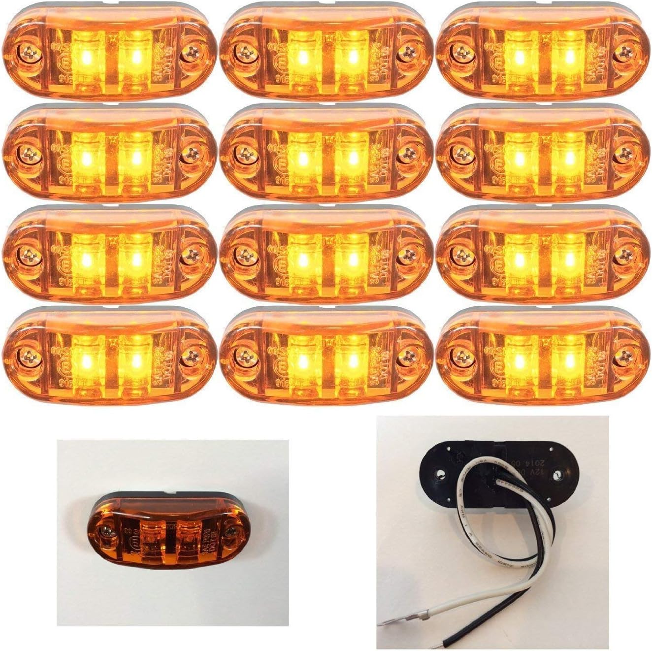 12v LED Amber Side Marker Light Front Rear Indicator Lamp for Truck Trailer RV 12V/24V (6)